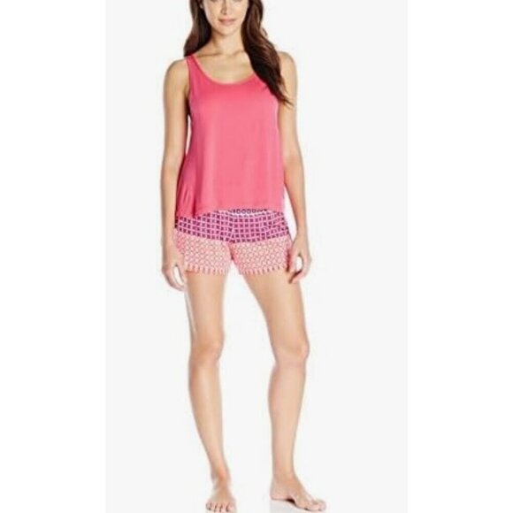 Josie by Natori Women's Cube Daze Jersey Knit Open Back Pj, Pink, XL - Picture 1 of 2